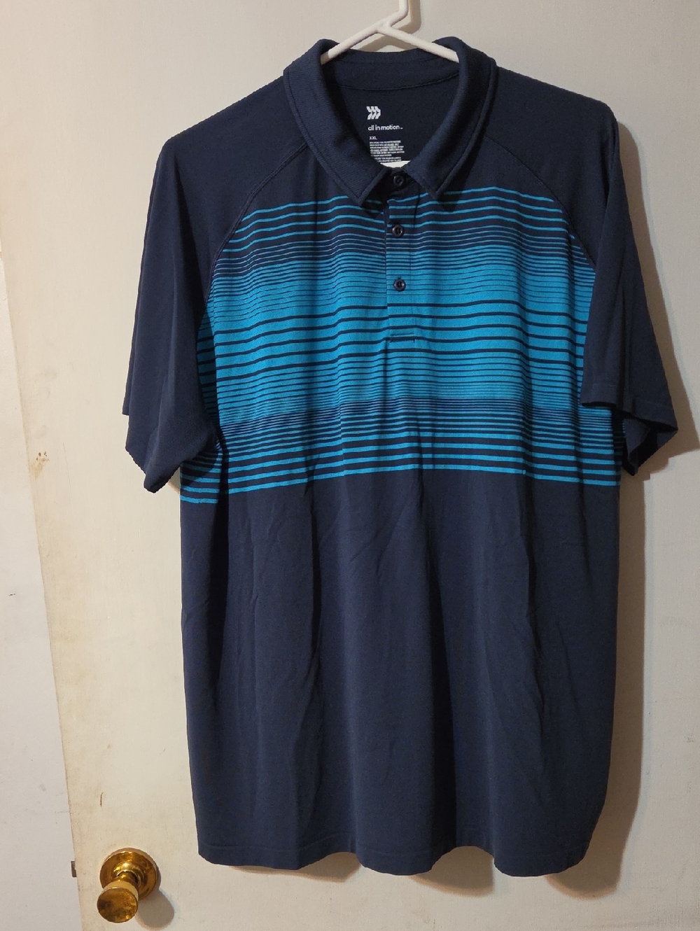Navy Polo with Teal Horizontal Stripes
